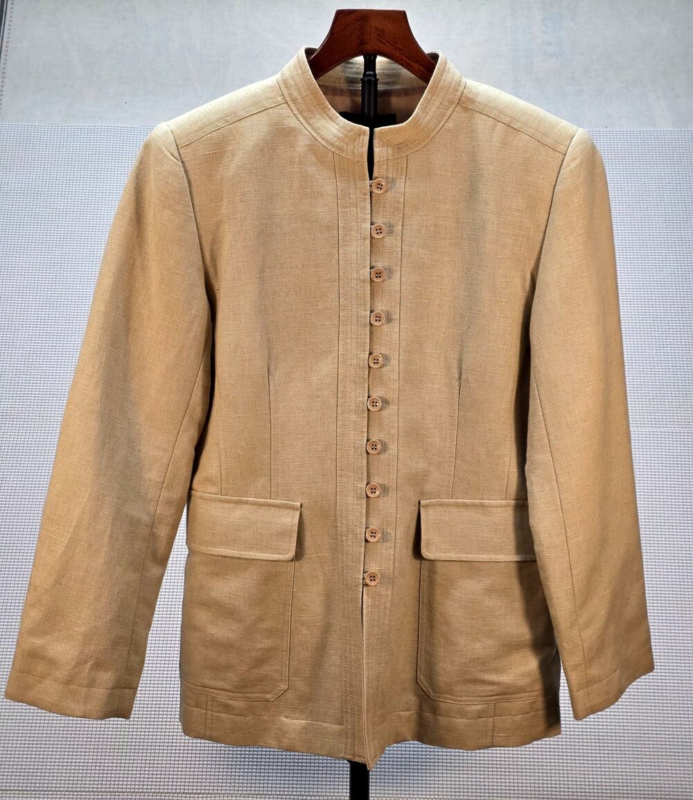 Boston Proper Linen‎ Blend Mandarin Collar Blazer Jacket Tan Womens's Sz6